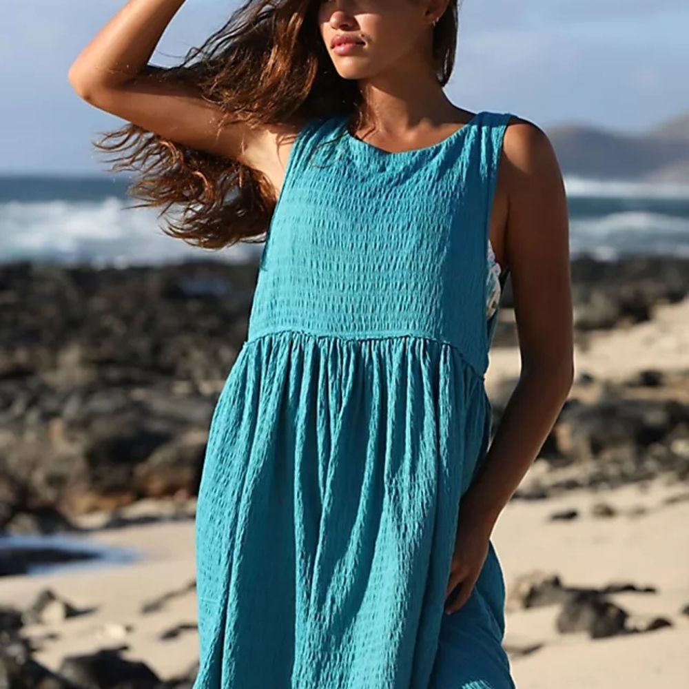 Blue Relaxed Tiered Tank Top